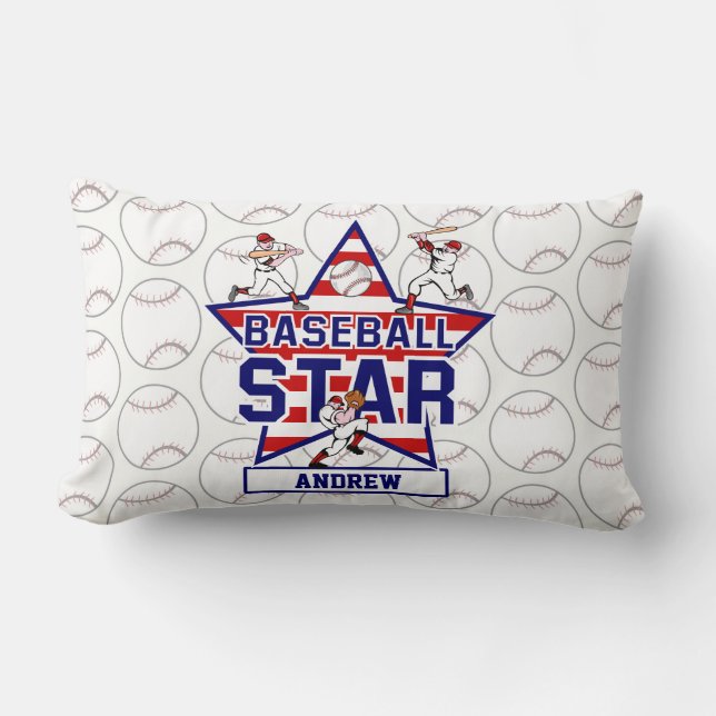 Almofada Lombar Estrela e listras de basebol personalizadas (Frente)
