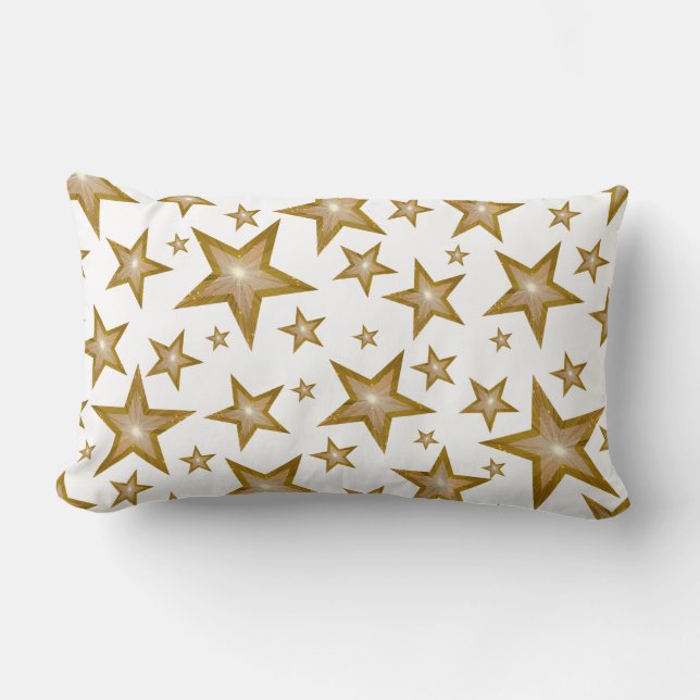 Almofada Lombar "Estrelas" Douradas com texto branco lombar dourad (Frente)