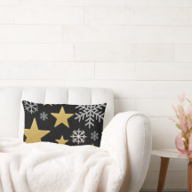Estrelas Douradas e Flocos de Neve Prateados Fundo