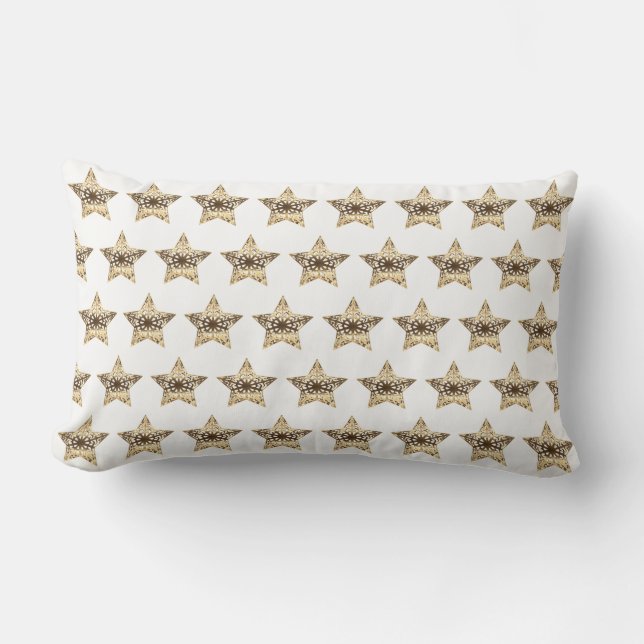 Almofada Lombar Estrelas Padrão Branco Dourado Olhar Elegante Nata (Frente)