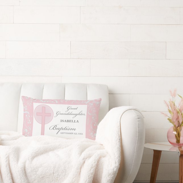 Almofada Lombar Excelente Batismo Avô Lace Rosa Personalizado (Sofá)