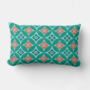 Almofada Lombar Expedição com Motif Flor, Turquesa e Coral