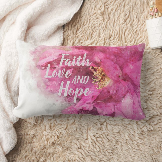 Almofada Lombar Faith Love & Hope Pink Floral (Cobertor)