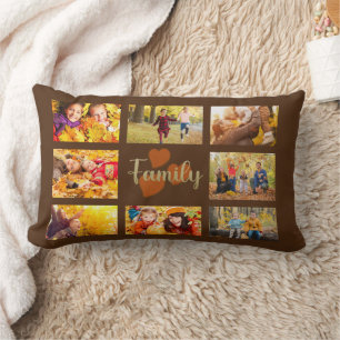 Almofada Lombar Família 8 Foto Outono Outono Marrom Dourado Coraçõ