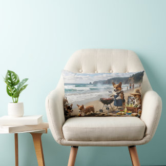 Almofada Lombar Família Corgi na Praia