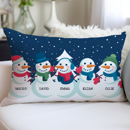 Almofada Lombar Família de Boneco de Neve Natal Nome Personalizado