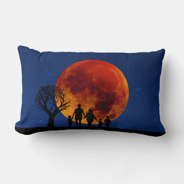 Almofada Lombar Família de Eclipse Lunar de Lua Sanguínea (Frente)