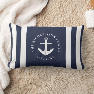 Almofada Lombar Família Marinho de Âncora Náutica Azul e Branco