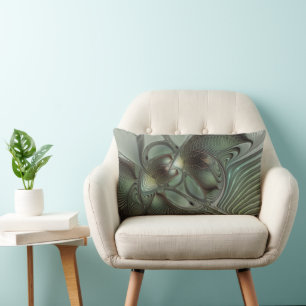 Almofada Lombar Fantasia de Arte Fractal da Cinza Olive Sage