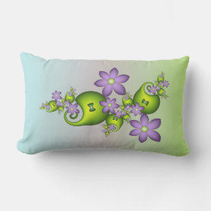 Almofada Lombar Fantasia Floral Flores Lilás Formas Verdes Fractal