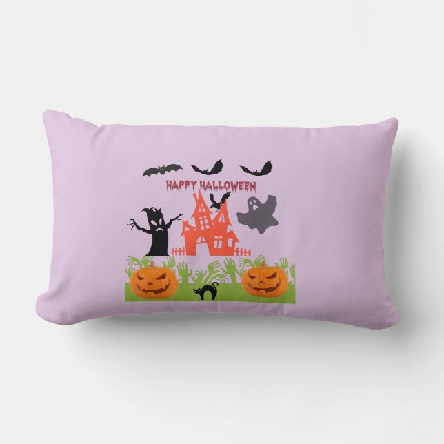 Almofada Lombar Fantasma/Raven Acima da Mansão Assombrada (Frente)