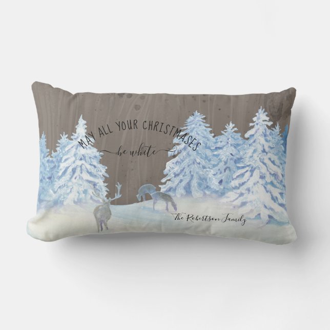 Almofada Lombar Farmhouse Wood Snevwing White Christmas Family Nam (Frente)