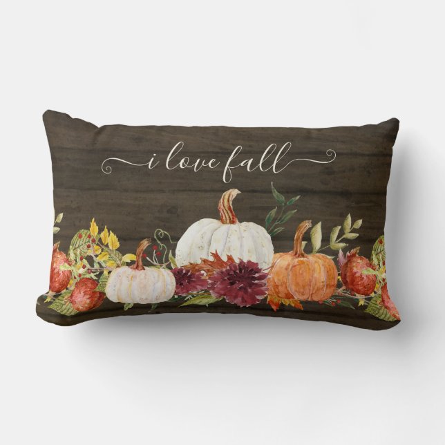 Almofada Lombar Fazenda Chic Fall Pumpkins Burgundy Floral (Frente)
