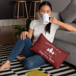 Almofada Lombar Fazenda de Árvore de Natal Red Rustic Barnwood