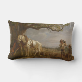 Almofada Lombar Fazendeiros Descansados em Campo com Cavalos e Flo