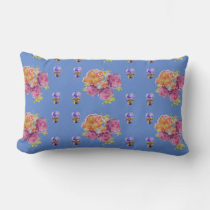 Almofada Lombar Feliz aniversário Rosa floral senhoras Denim Blue