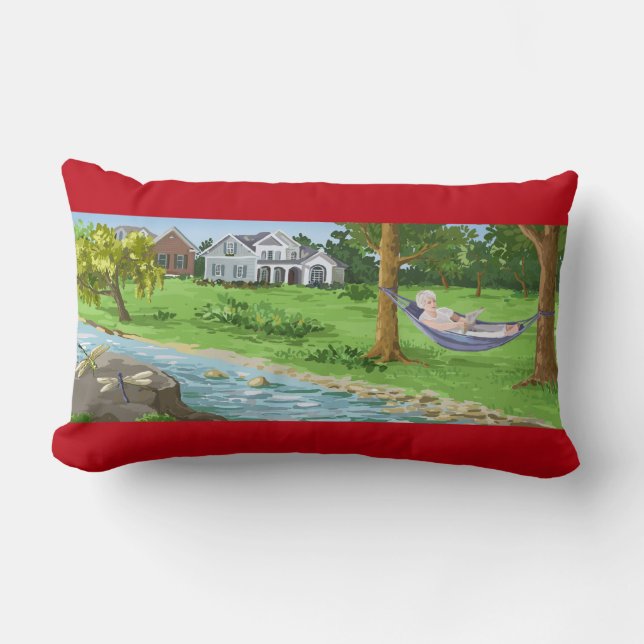 Almofada Lombar Feliz aposentadoria personalizar (Lady in Hammock) (Frente)