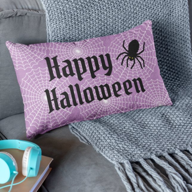 Almofada Lombar Feliz Halloween Assustador Roxo com Aranha Negra (Criador carregado)