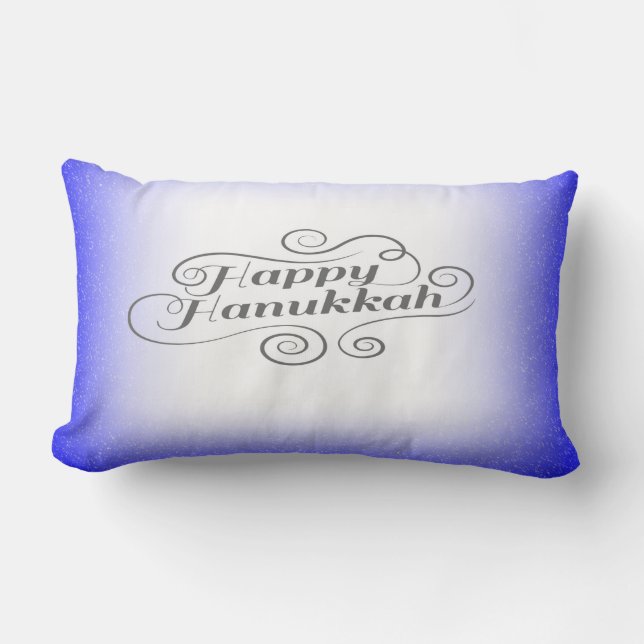 Almofada Lombar Feliz Hanukkah com fundo azul branco de 2 tons (Frente)