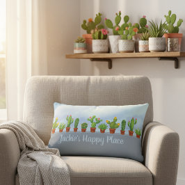 Almofada Lombar Feliz lugar personalizado Cactus Lover é decorativ