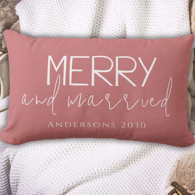 Almofada Lombar Feliz Moderna E Casado Primeiro Rosa De Natal (Criador carregado)