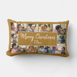 Almofada Lombar Feliz Natal 10 Foto Colagem Dourada Amarelo