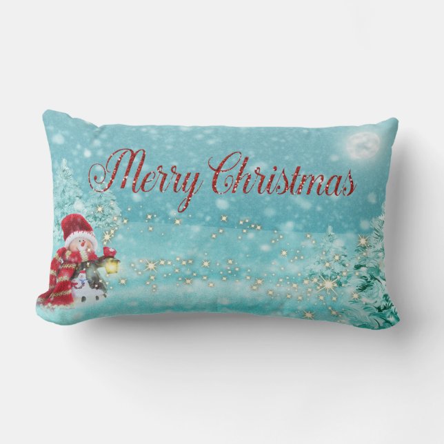 Almofada Lombar Feliz Natal, Boneco de Neve, Chapéu do Papai Noel (Frente)