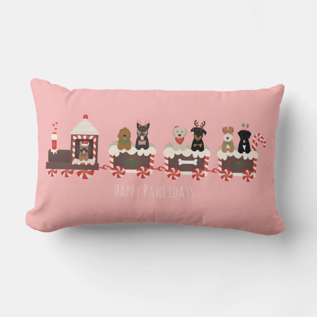 Almofada Lombar Feliz Natal de Cachorro Comboio (Frente)