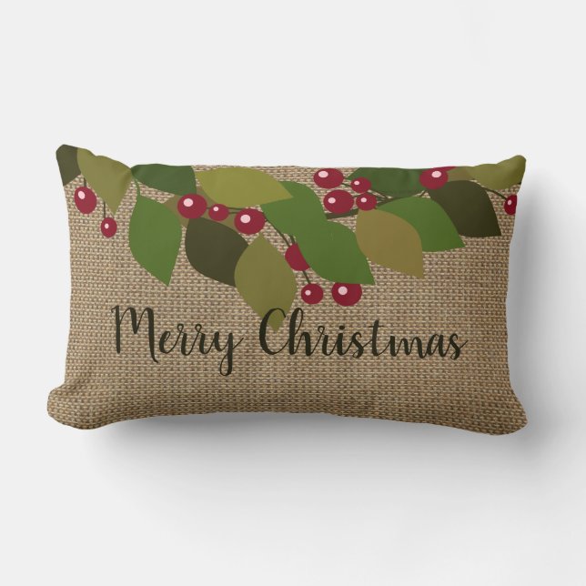 Almofada Lombar Feliz Natal! | Faux Burlap Rustic (Frente)