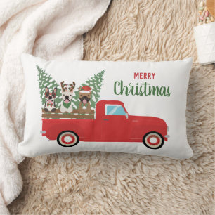 Almofada Lombar Feliz Natal Francês Bulldog Red Pickup Truck