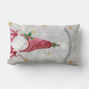Almofada Lombar Feliz Natal Gnomo Holly Snowflake n Stars