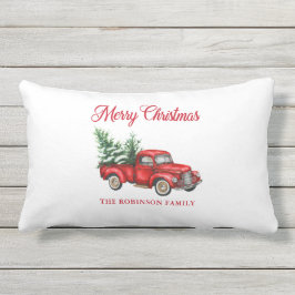 Almofada Lombar Feliz Natal - Patião Vermelho Vintage com Aquarela
