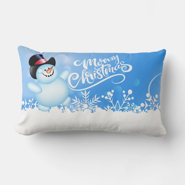 Almofada Lombar Feliz Natal Snowman e Snowflakes (Frente)