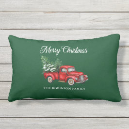 Almofada Lombar Feliz Natal - Vintage Red Truck Porch
