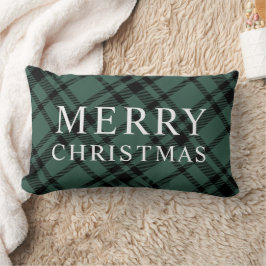 Almofada Lombar Feliz Natal Xadrez Verde Caçador Preto