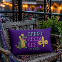 Almofada Lombar Feliz Rei Jacaré de Mardi Gras