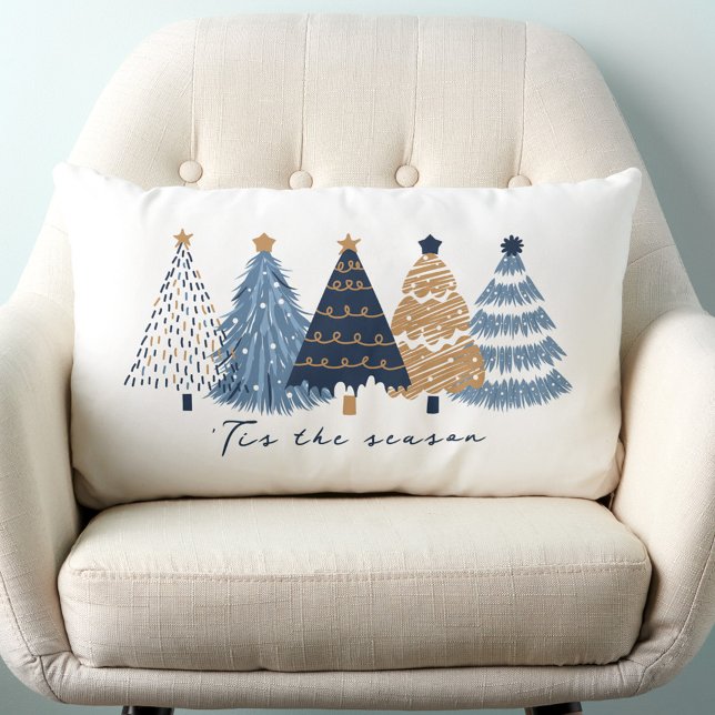 Almofada Lombar Feriado de Natal simples moderno das árvores azuis (Navy Blue Trees Modern Simple Christmas Holiday Lumbar Pillow)