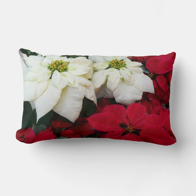 Almofada Lombar Férias de Natal White e Red Poinsettias II (Frente)