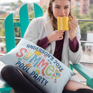 Almofada Lombar Festa de piscina de verão verde e azul