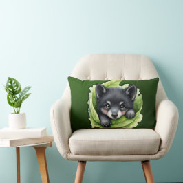 Almofada Lombar Filhote de lobo no verde: