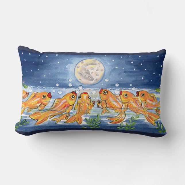 Almofada Lombar Fish Goldfish Moon Night Time Designer Travesseiro (Frente)
