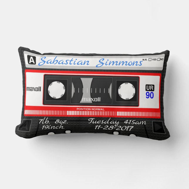 Almofada Lombar Fita Cassete Personalizada Mixtape Nascimento, Tra (Frente)