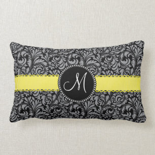 Almofada Lombar Fita de prata preta elegante do amarelo do damasco