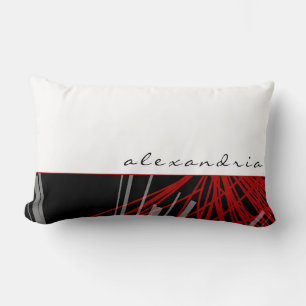 Almofada Lombar Fitas de Abstrato preto branco e vermelho Branco