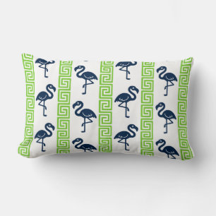 Almofada Lombar Flamingo Tropical - Chave Grega Azul Marinho & Lim
