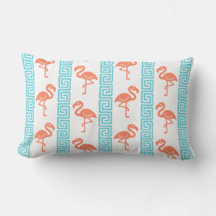 Almofada Lombar Flamingo Tropical - Coral Chave Grega & Turquesa