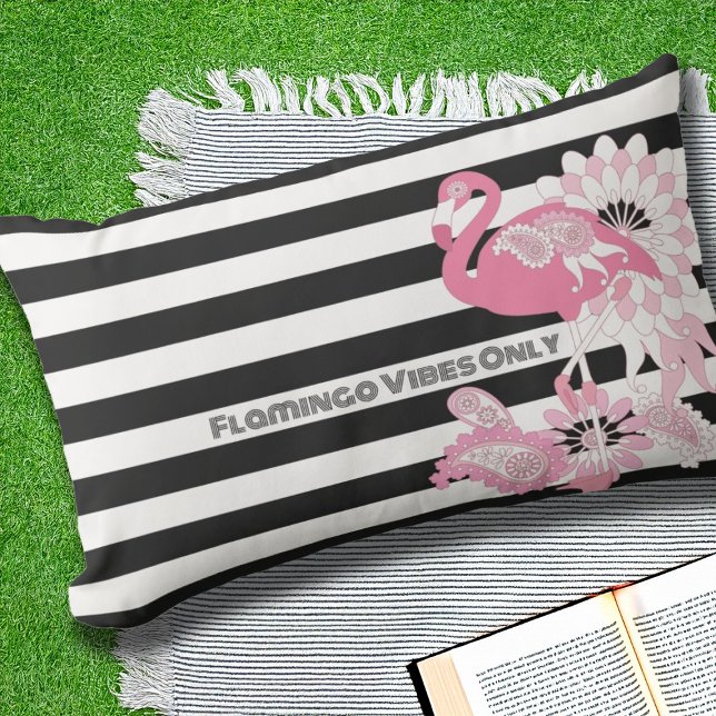 Almofada Lombar Flamingo Vibes Apenas - Black White Stripe Flaming (Criador carregado)