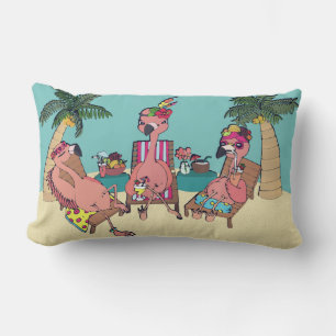 Almofada Lombar Flamingos engraçados na ilustração tropical das