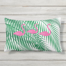 Almofada Lombar Flamingos & folhas de palmeira tropicais -