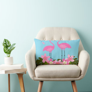 Almofada Lombar Flamingos Tropicais e Ilustração Floral